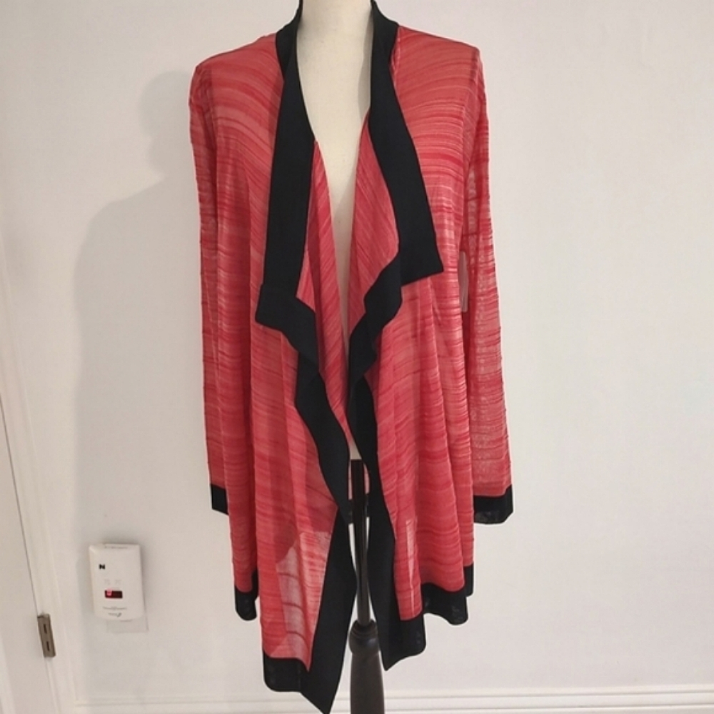 Misook Cardigan Waterfall Drape Pink With Black Size S NWT